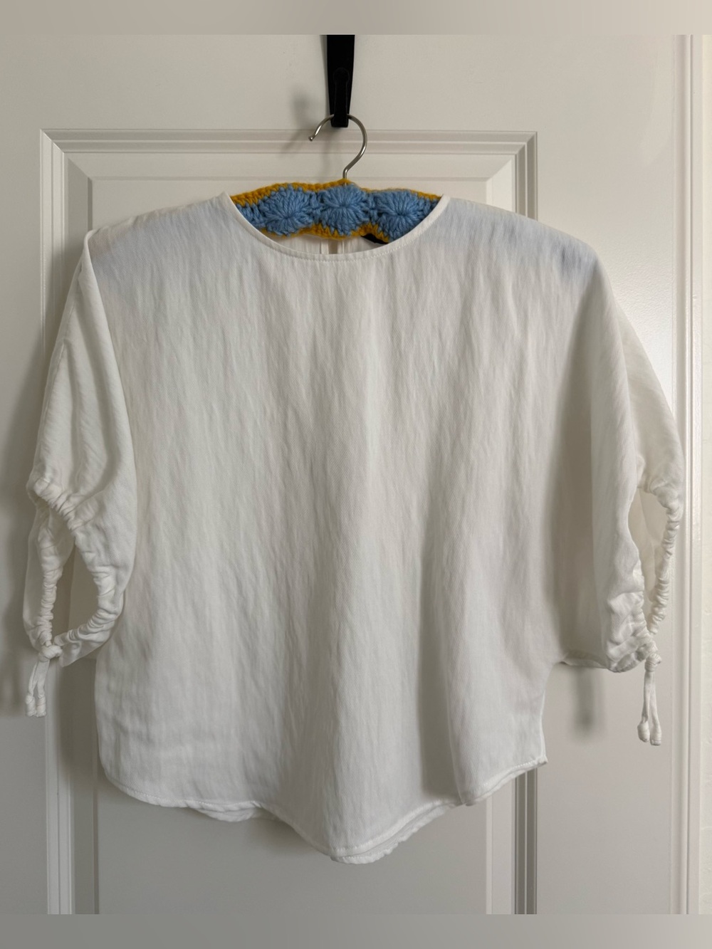 Zara boxy top drawstring sleeves